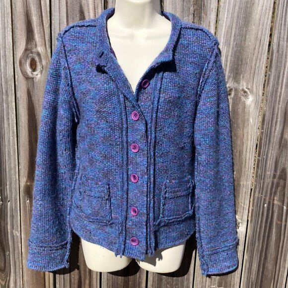 White + Warren Large Wool Cardigan Jacket Blue Purple Top Button Gray Sweater - Picture 3 of 8
